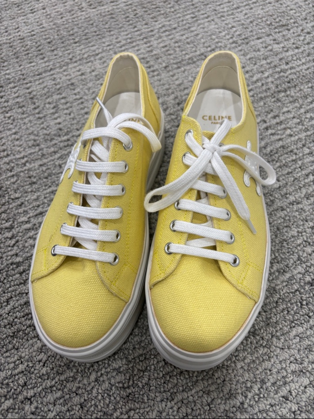 Celine Yellow Canvas Sneakers with White Laces